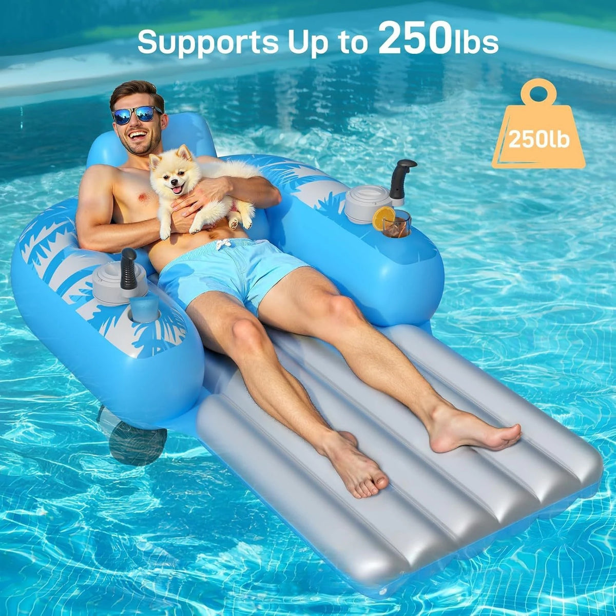 Motorized Inflatable Pool Float with Dual Motors & 2 Storage – Electric Lounger for Adults