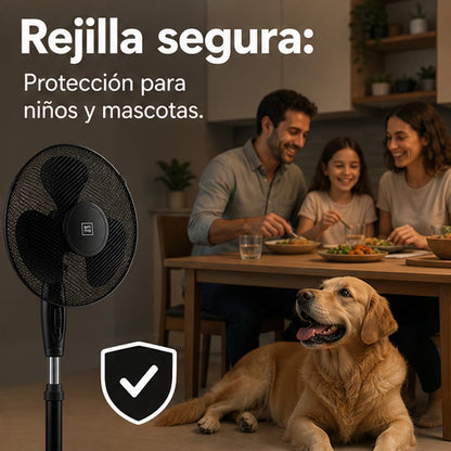 Black Vertical Fan 45cm Diameter Adjustable Height 3 Speeds Silent Stable Pentagonal Base Plug-In Fan Home Living Room Bedroom Terrace