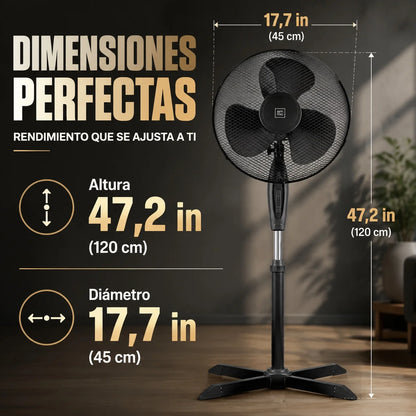 Black Vertical Fan 45cm Diameter Adjustable Height 3 Speeds Silent Stable Pentagonal Base Plug-In Fan Home Living Room Bedroom Terrace