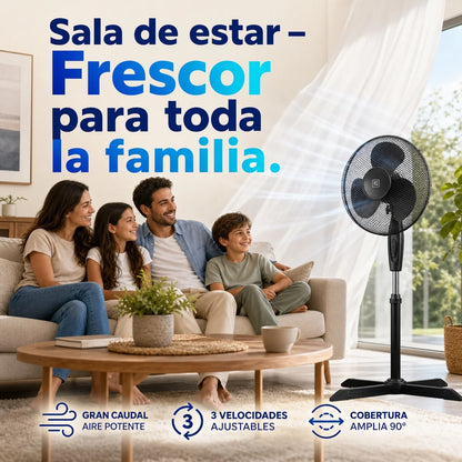Black Vertical Fan 45cm Diameter Adjustable Height 3 Speeds Silent Stable Pentagonal Base Plug-In Fan Home Living Room Bedroom Terrace