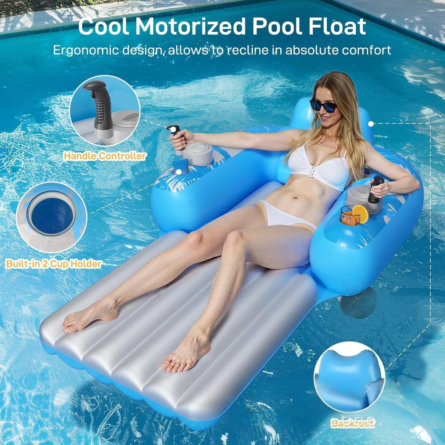 Motorized Inflatable Pool Float with Dual Motors & 2 Storage – Electric Lounger for Adults