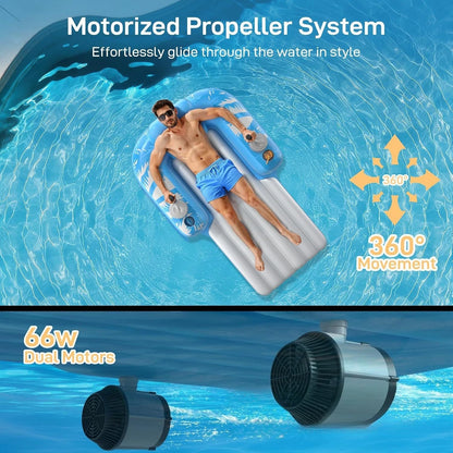 Motorized Inflatable Pool Float with Dual Motors & 2 Storage – Electric Lounger for Adults