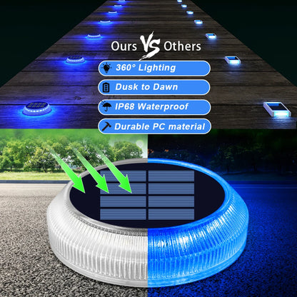 Solar Driveway Lights Solar Dock Lights Blue Solar Deck Lights Outdoor IP68 Waterproof Stick Pathway Outdoor Solar Deck Lights
