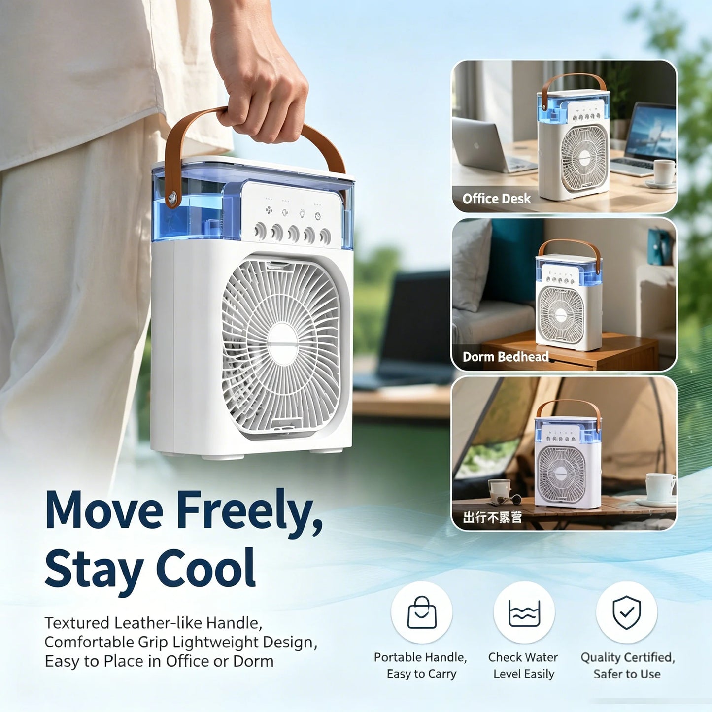 Lenovo USB Rechargeable Desktop Air Cooler with Mist Spray & LED Night Light