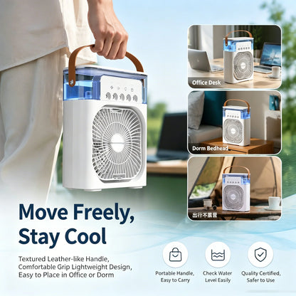 Lenovo USB Rechargeable Desktop Air Cooler with Mist Spray & LED Night Light