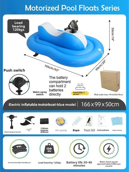 Motorized Inflatable Pool Float & Lounge Chair – Electric Propeller Water Raft with 360° Steering for Adults, Lake/Pool Use