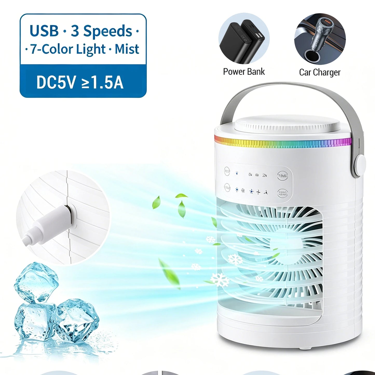 Rechargeable Portable Desktop Air Cooler with Mist Spray for Home & Office
