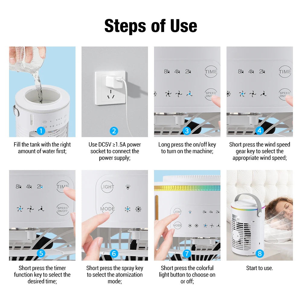 Rechargeable Portable Desktop Air Cooler with Mist Spray for Home & Office