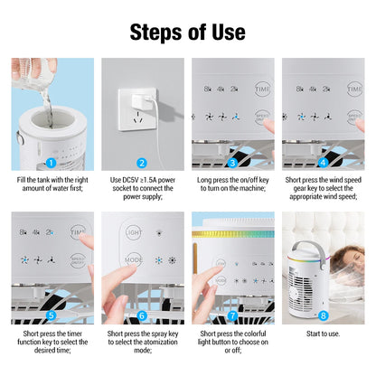 Rechargeable Portable Desktop Air Cooler with Mist Spray for Home & Office
