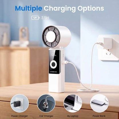 WOWDSGN Portable Handheld Fan, High Speed Turbo Hand Held Fan with Speed (1-199) 4000mAh Battery Up to 16hrs, Rechargeable Mini Hand Fan with LED Display, Foldable Portable Fan for Home Outdoor