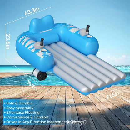 Motorized Inflatable Pool Float with Dual Motors & 2 Storage – Electric Lounger for Adults