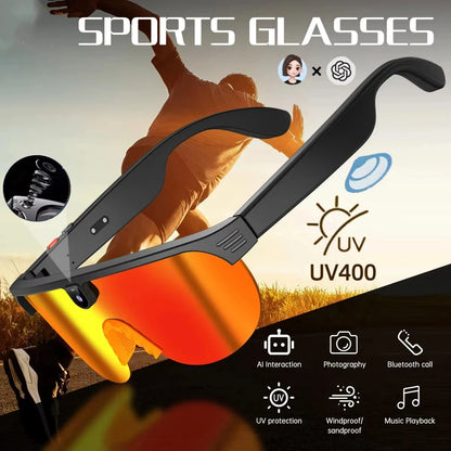 AI Smart HD 800W Camera Bluetooth Call Translation Video with Translation Sunglasses Call Music HD Color Change Sports Glasses