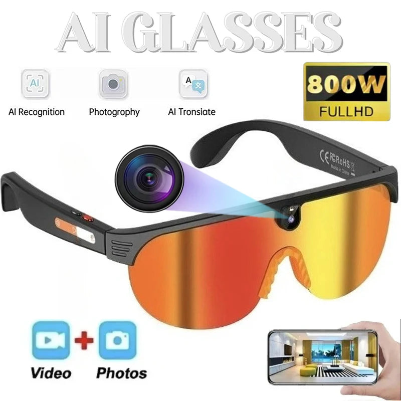 AI Smart HD 800W Camera Bluetooth Call Translation Video with Translation Sunglasses Call Music HD Color Change Sports Glasses