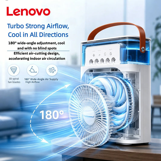 Lenovo USB Rechargeable Desktop Air Cooler with Mist Spray & LED Night Light