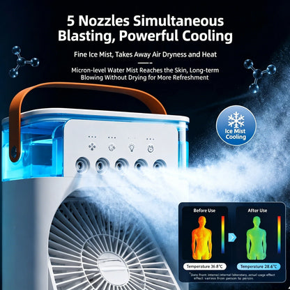 Lenovo USB Rechargeable Desktop Air Cooler with Mist Spray & LED Night Light